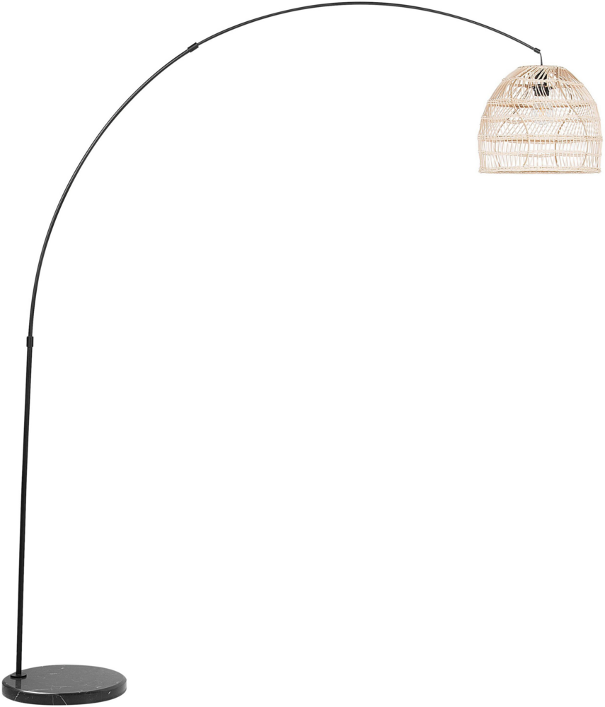 'Guaviare' Stehlampe Schwarz Metall 195 cm Rattanschirm Beige Marmorfuß Kabel mit Schalter Bogenlampe Boho Look Bild 1