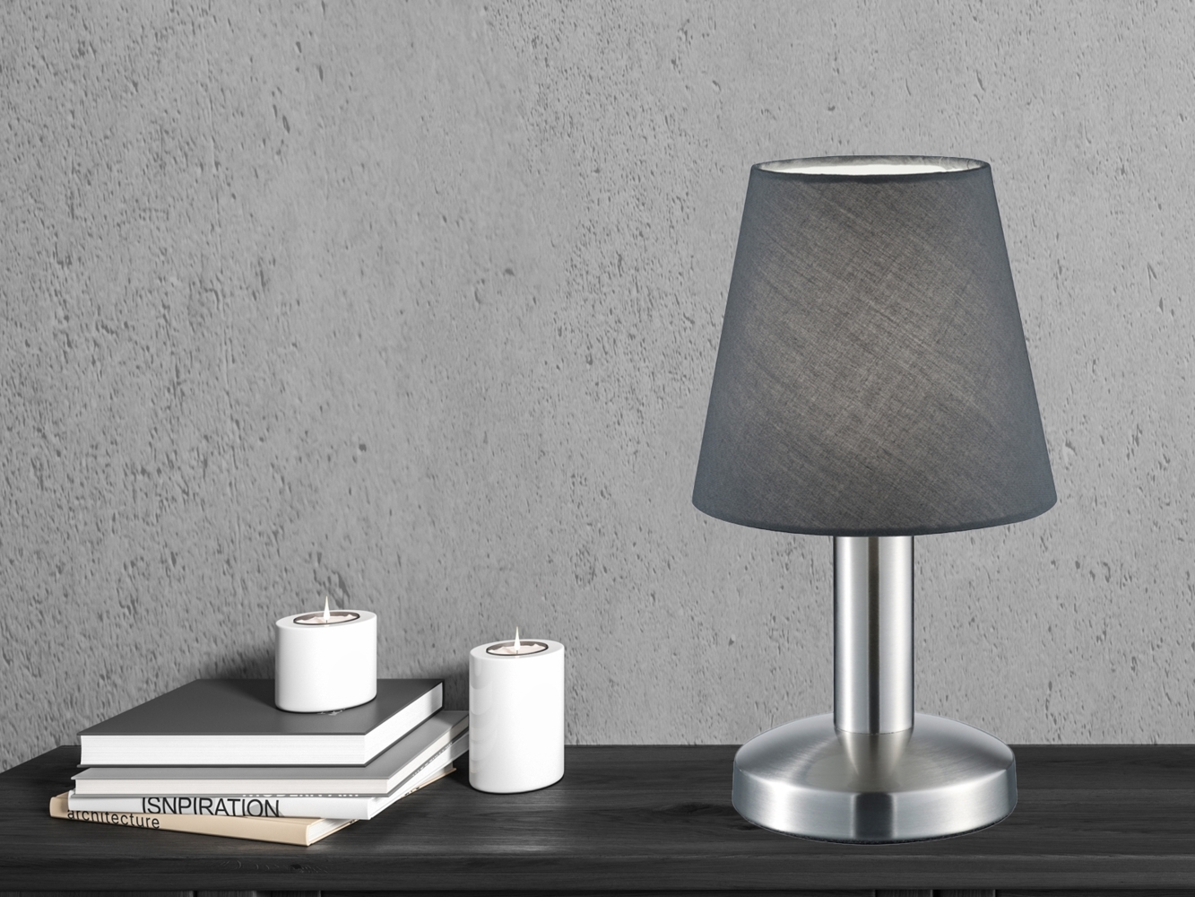 Tischlampe MATS II Stoff Lampenschirm Grau Touchfunktion EIN/AUS, Höhe 24 cm Bild 1