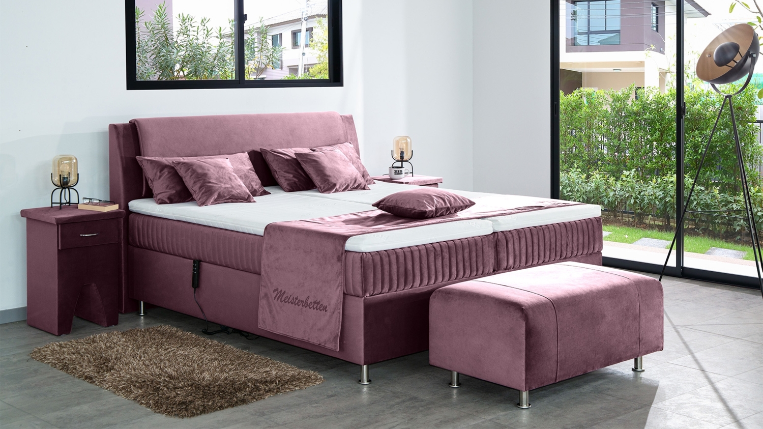 Meisterbetten Boxspringbett Mari 200x220 in VS-Flieder, Matratzenbezug Mask, Ergoflex-Topper Bild 1