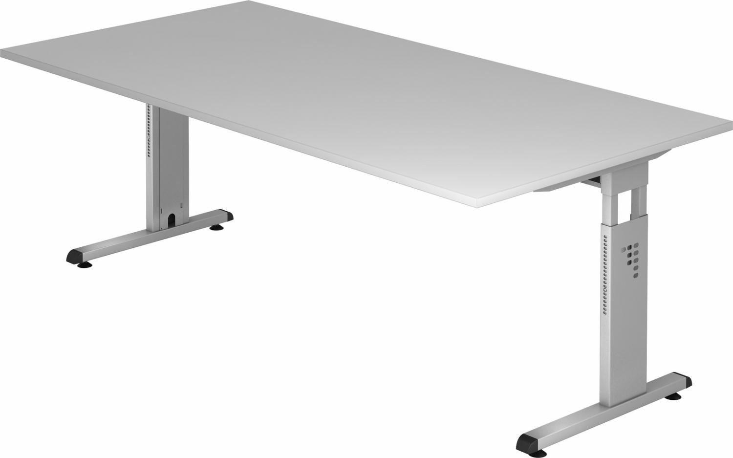 bümö höhenverstellbarer Schreibtisch O-Serie 200x100 cm in grau, Gestell in Silber - großer PC Tisch für's Büro manuell höhenverstellbar, Computertisch verstellbar, OS-2E-5-S Bild 1