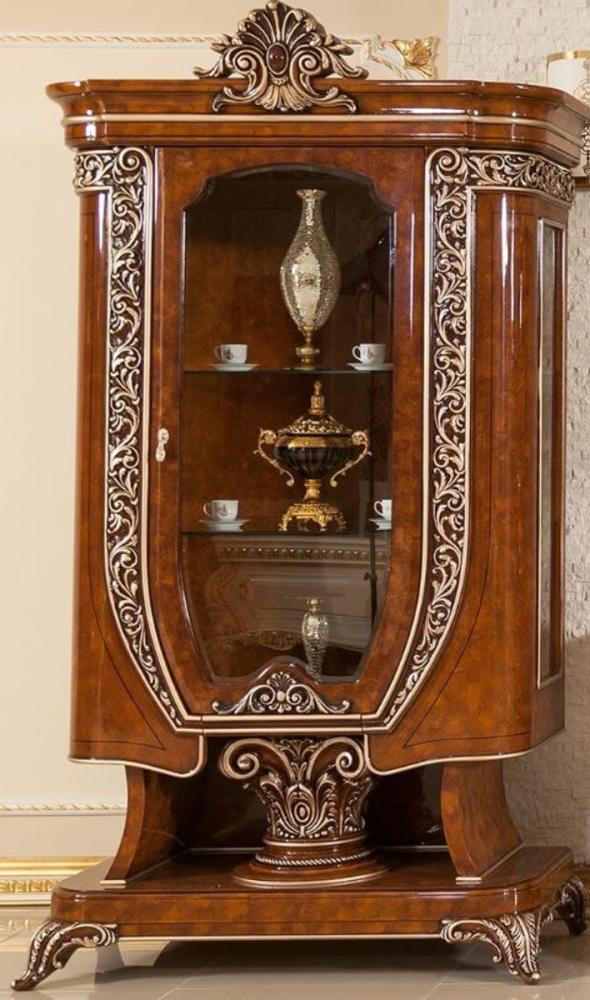 Casa Padrino Luxus Barock Vitrine Braun / Bronzefarben - Prunkvoller Massivholz Vitrinenschrank mit Glastür - Handgefertigte Barock Möbel - Edel & Prunkvoll Bild 1