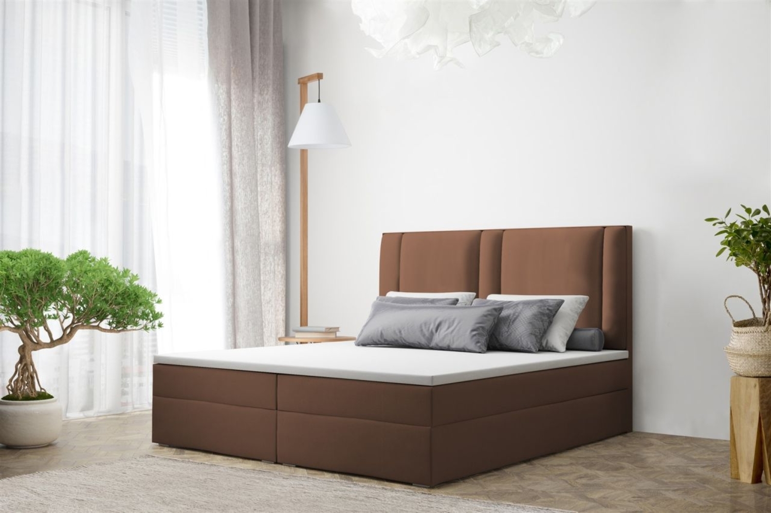 Boxspringbett Schlafzimmerbett CANDELA 180x200cm in Kunstleder Braun Bild 1