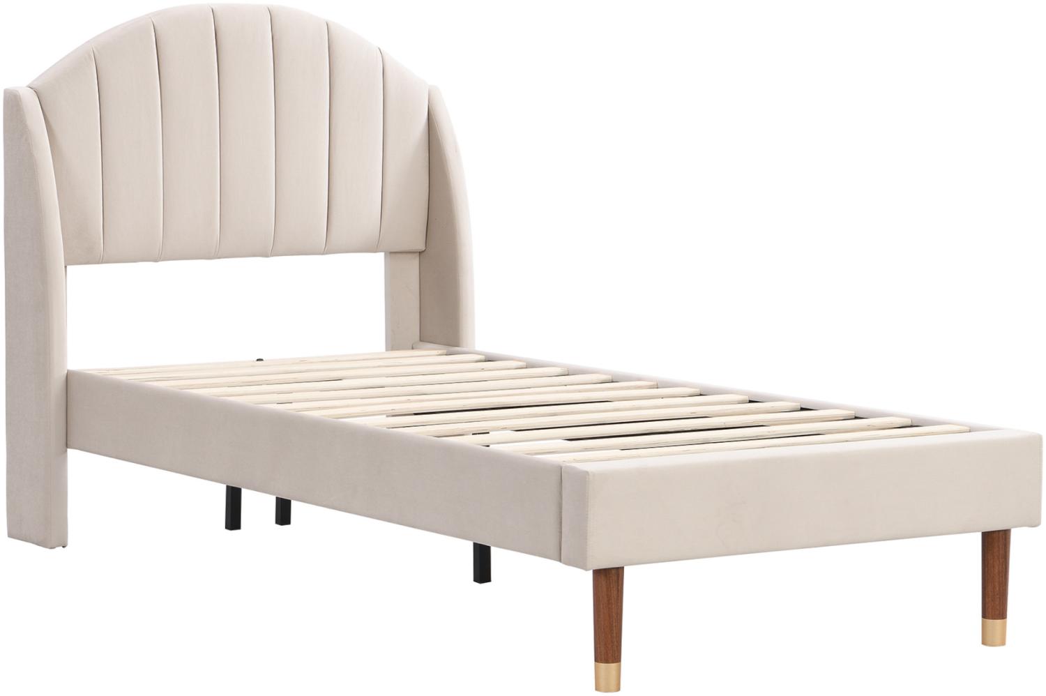 Merax Polsterbett 90x200 Ohrform Einzelbett aus Samt mit Kopfteil & Lattenrost Beige Bild 1