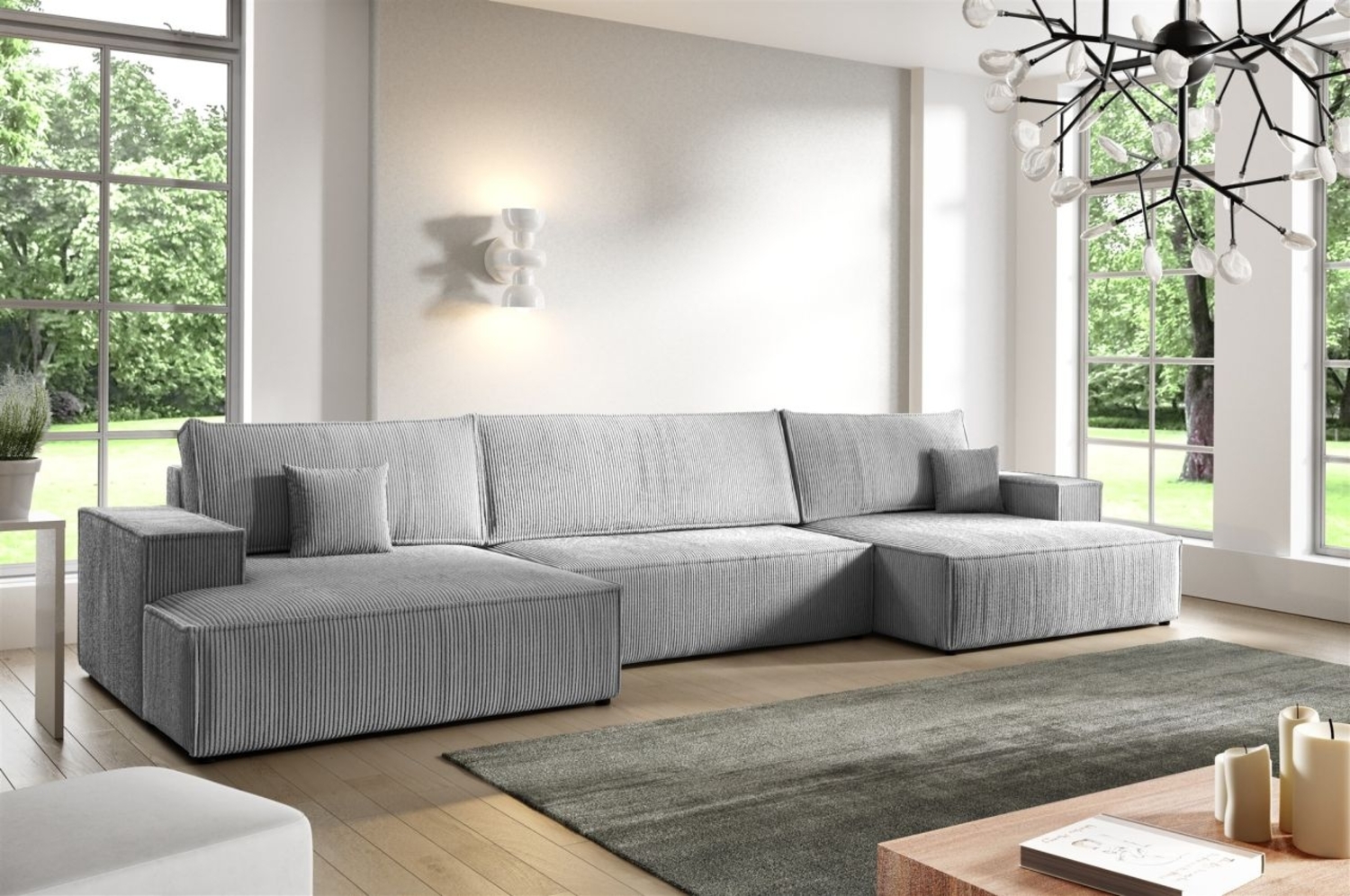 Wohnlandschaft Schlafsofa CORUNIA Stoff Poso Graublau Bild 1