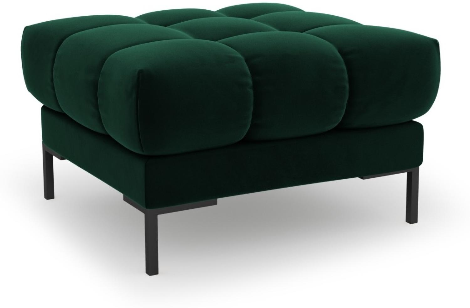 Micadoni Samtstoff Pouf Hocker Mamaia | Bezug Bottle Green | Beinfarbe Black Metal Bild 1