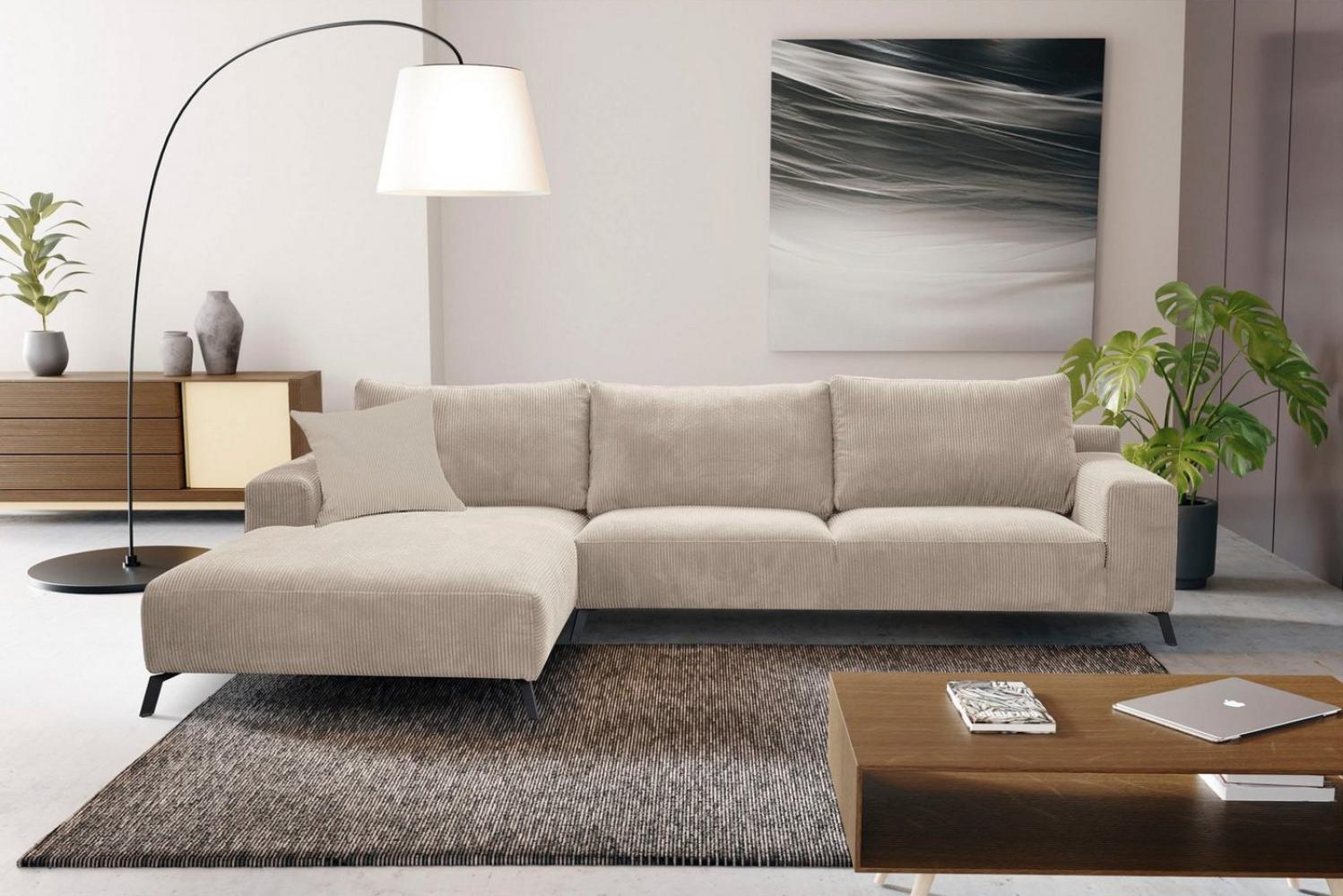 WERK2 Ecksofa Faro L-Form, XXL Design Ecksofa mit hohem Komfort in trendigem Cord & Samtvelours Bild 1