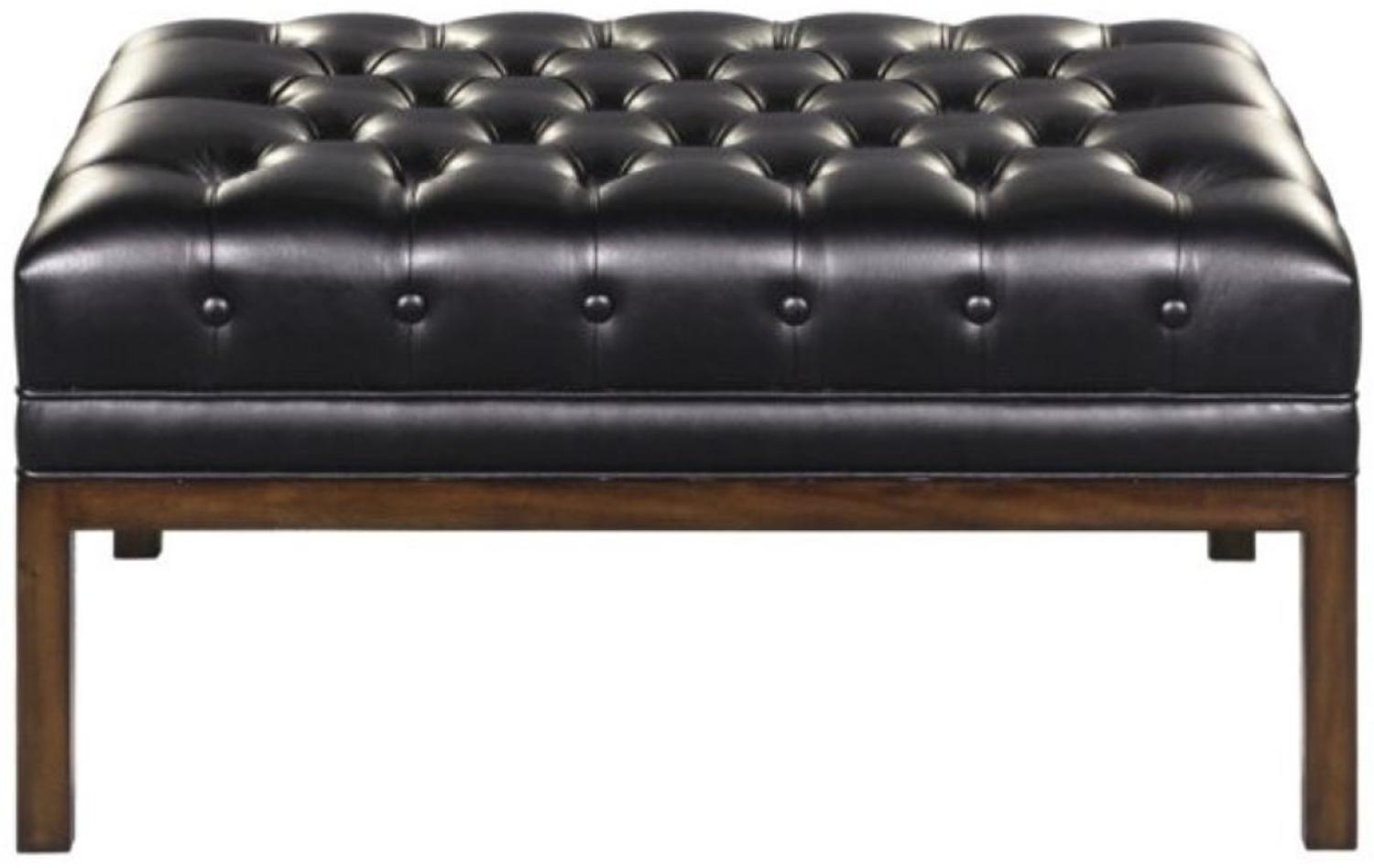 Casa Padrino Chesterfield Echtleder Fußhocker Schwarz / Braun 80 x 59 x H. 40 cm - Hotel Möbel Bild 1