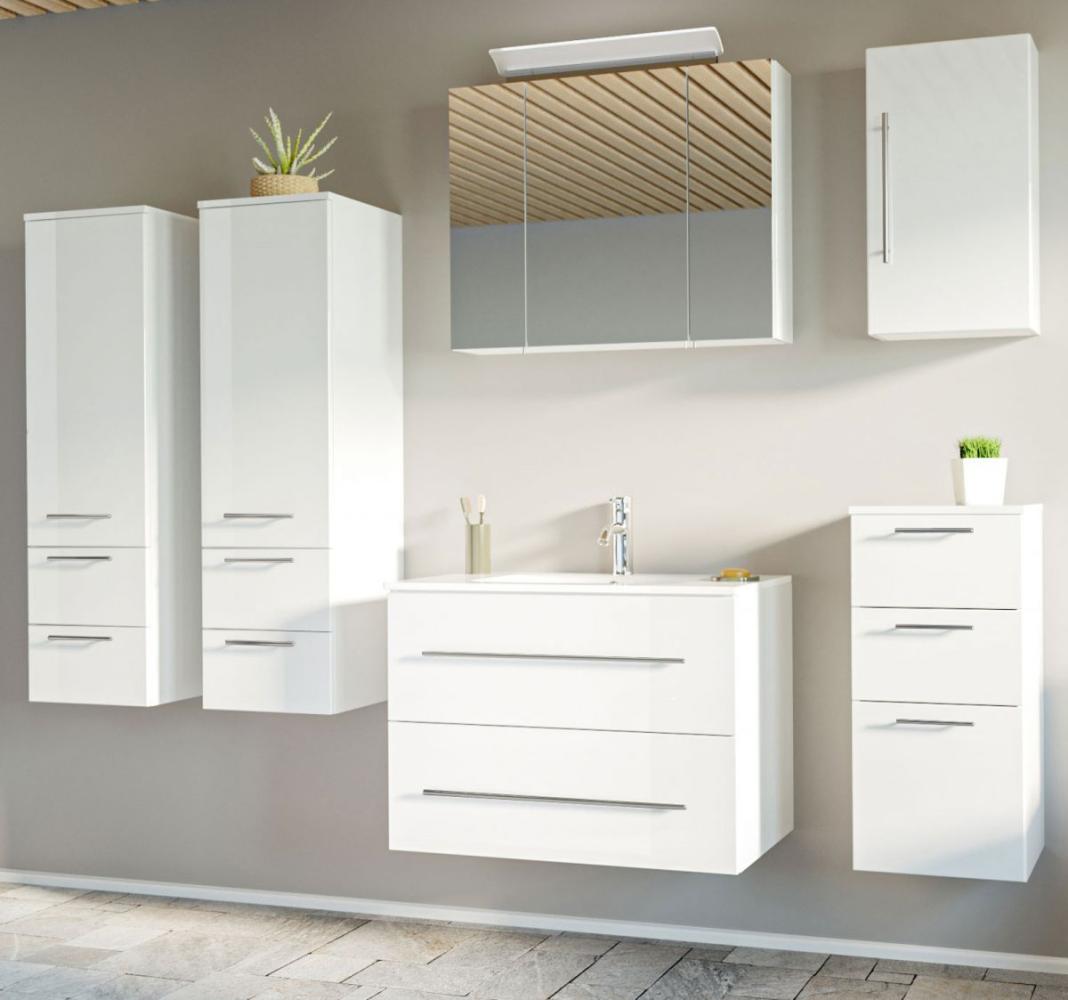 Badmöbel Set 8 tlg Homeline Hochglanz weiß inkl. Waschbecken 230 cm Bild 1