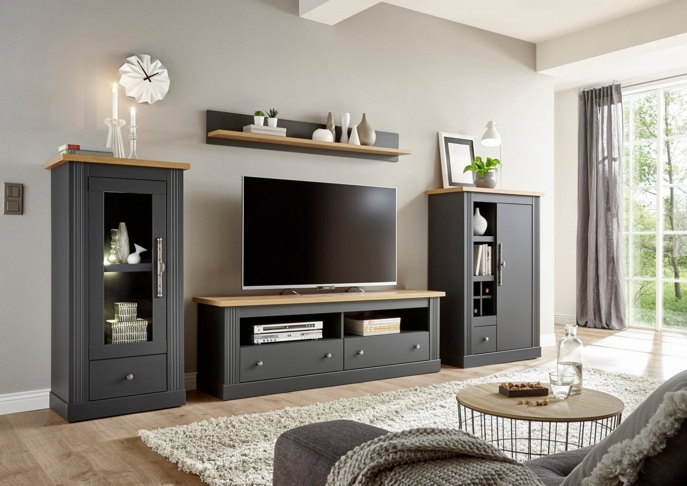 Home affaire Wohnwand Westminster BESTSELLER!, (Set, 4-St, Vitrine, Lowboard, Kommode, Wandregal), im romantischen Landhausstil Bild 1