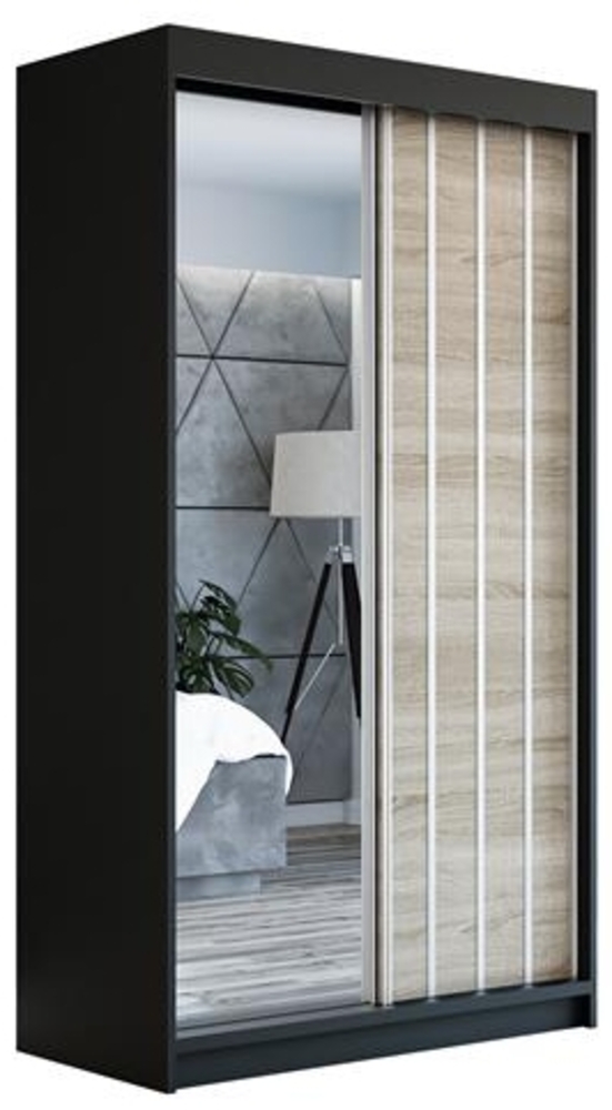 Schwebetürenschrank VIGO 2-türig Schrank 180 cm (mit Spiegel) Farbe: Schwarz, sonoma Bild 1