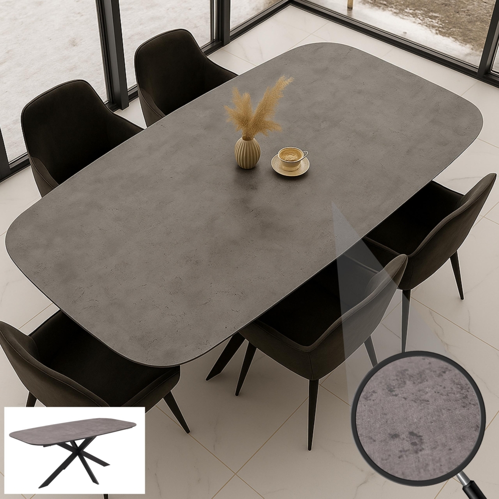 Esszimmertisch HWC-O56, Tisch Esstisch, MDF Metall 200x100 cm ~ graue Stein-Optik Bild 1