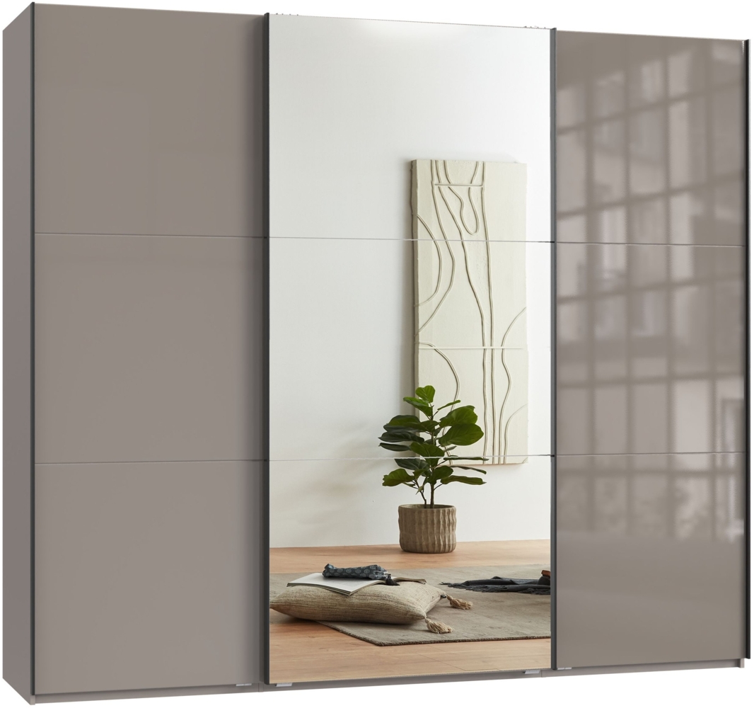 Schwebetürenschrank Kleiderschrank 250 cm Vollausst. Spiegel Glasfront Sand Grau Bild 1