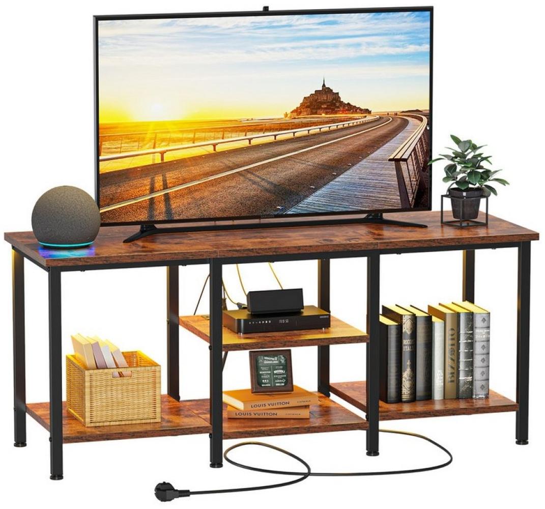 Dripex Lowboard TV Schrank mit LED und Steckdosen Lowboard Fernsehtisch, Retrobraun, 120x40x52 cm, für Fernseher bis zu 55 Zoll Bild 1