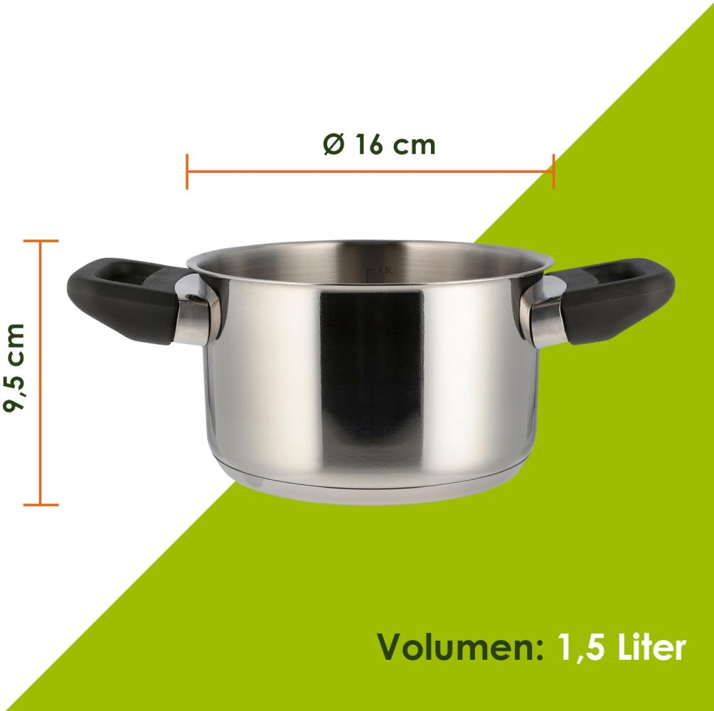 Level One Topf Kochtopf 16 cm Induktion, Edelstahl unbeschichtet | 9,5 cm hoher Rand, 1,5 Liter Volumen | spülmaschinengeeignet, für alle herdarten geeignet Bild 1