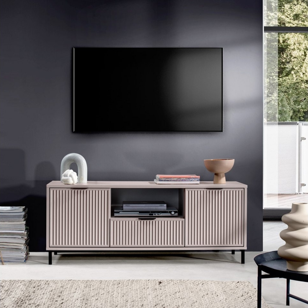 Lomadox Lowboard LAURO-161, Fernsehtisch Fernsehschrank TV-Schrank Kaschmir beige Rillen 135 cm Bild 1