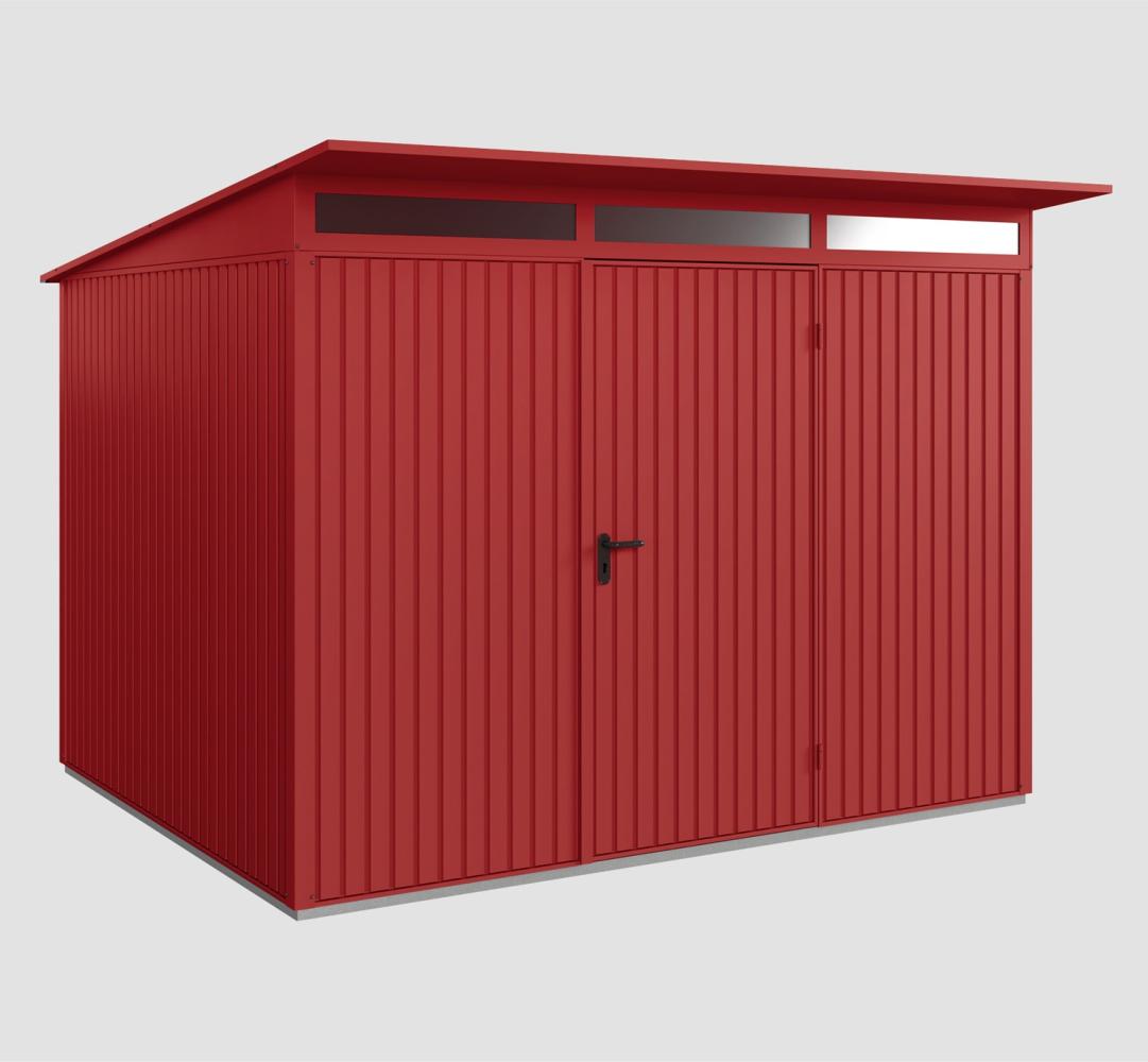 Hörmann Ecostar Metall-Gerätehaus Trend mit Pultdach Typ 3, 238 x 303 cm , purpurrot, 7,2 m²,1-flüglige Tür Bild 1