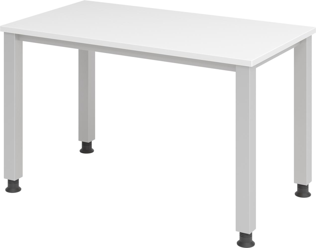 bümö manuell höhenverstellbarer Schreibtisch 120x67 cm in weiß, Metall-Gestell in Silber - PC Tisch höhenverstellbar & klein, Mini-Homeoffice Tisch, kleiner Computertisch, QS6-12-W-S Bild 1