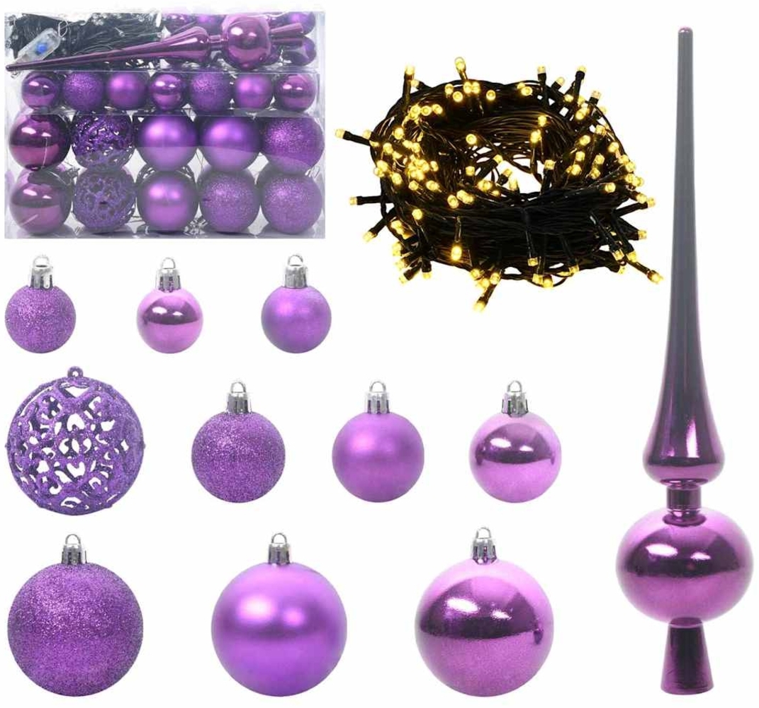 vidaXL Weihnachtskugel-Set mit 150 LEDs 61 pcs Lila Kunststoff 42018837 Bild 1