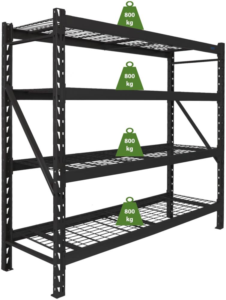 Schwerlastregal Enno 180x190x60 cm 3200 kg aus Stahl Stecksystem 4 Gitterböden Lagerregal Pickregal Bild 1