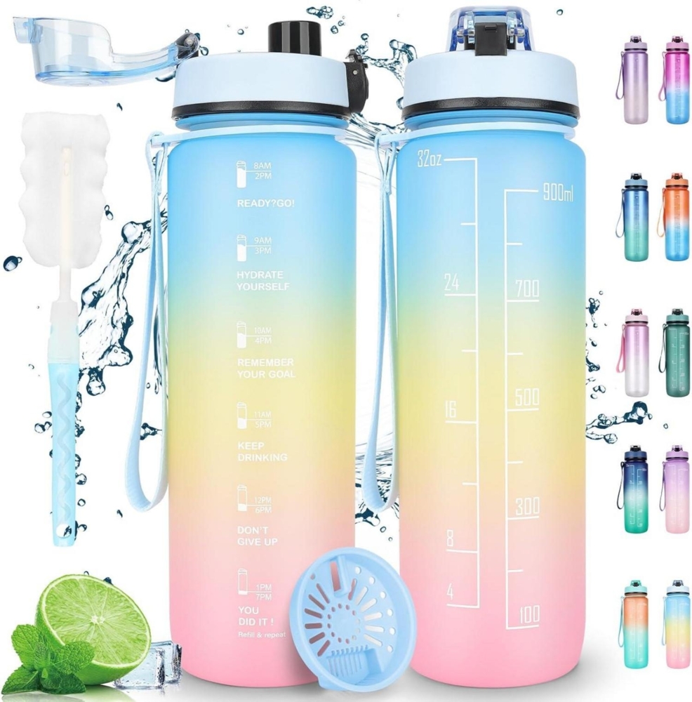 AOPREL Trinkflasche 1L Sport Wasserflasche Auslaufsicher mit Zeitmarker und Bild 1