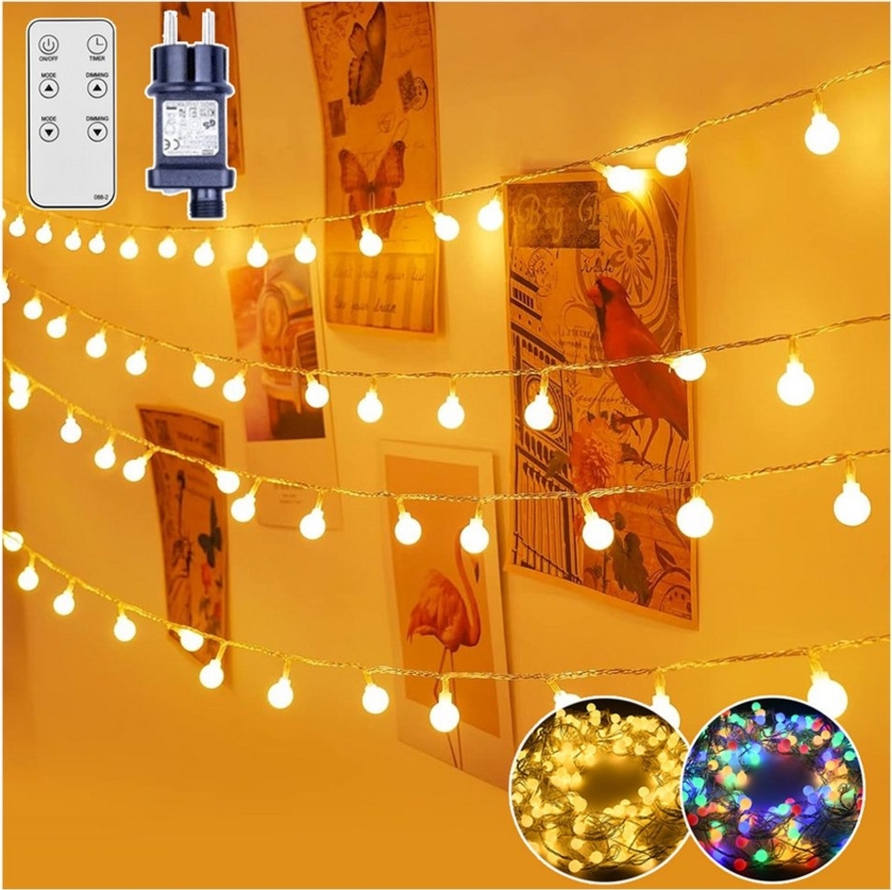 XERSEK LED-Lichterkette mit Fernbedienung Kugel Weihnachts Beleuchtung IP44 Warmweiß Bunt, 150-flammig, LED Lichter 9 Modi Garten Außen Innen Dekor Winterdeko Dekolicht Bild 1