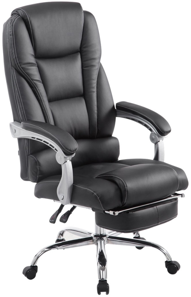 DELUKE® Bürostuhl MIAMI - 118 x 68 x 64, Schwarz Kunstleder Metall in Chromoptik Gestell ergonomische Bürostühle Homeoffice Stuhl mit Rollen Bild 1