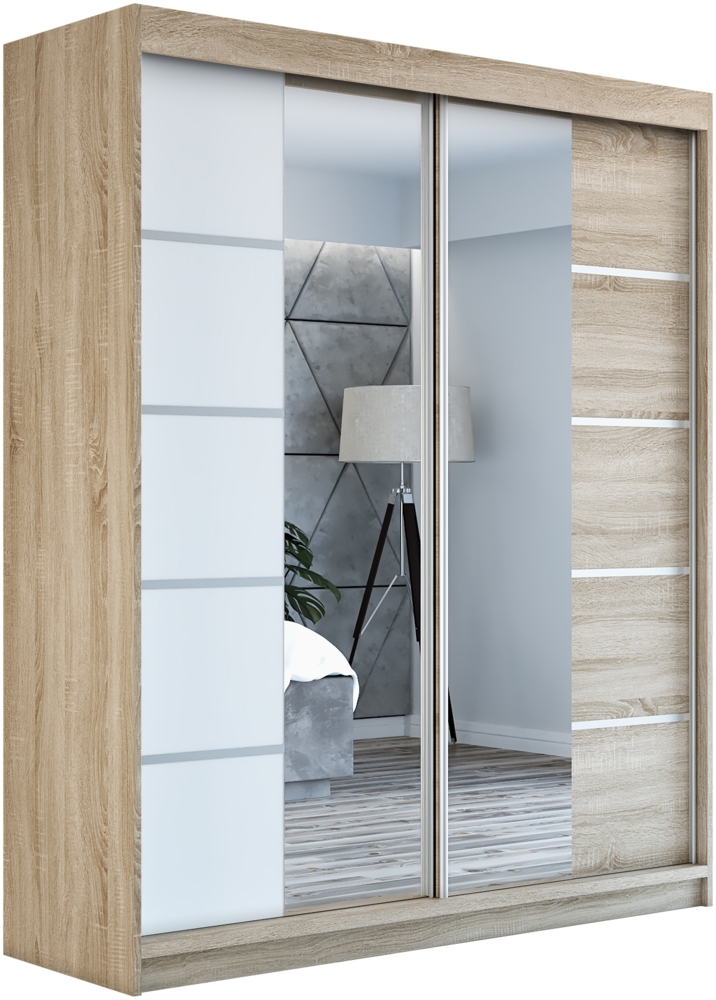 Schwebetürenschrank ERA 2-türig Schrank 160 cm (mit Spiegel) Farbe: Sonoma , weiß Bild 1