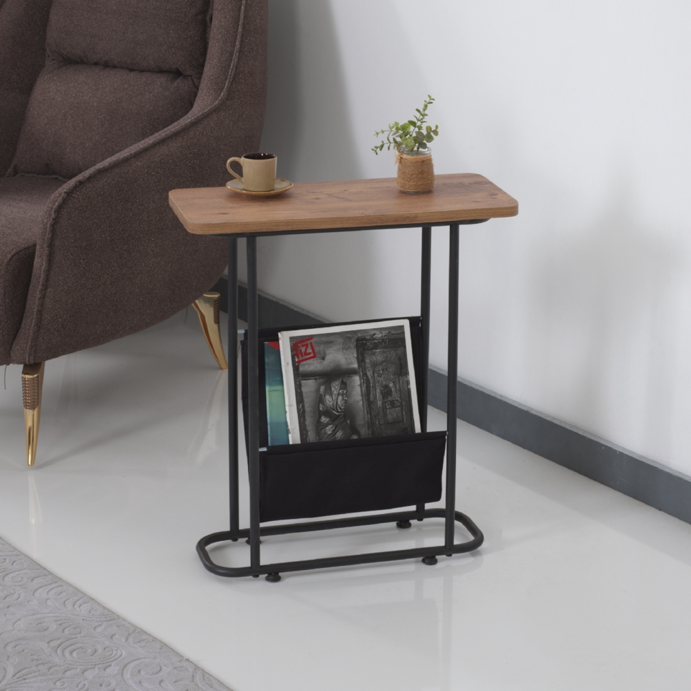 Beistelltisch Bov 64 x 55 x 24 cm Schwarz / Walnuss-Optik [en. casa] Bild 1