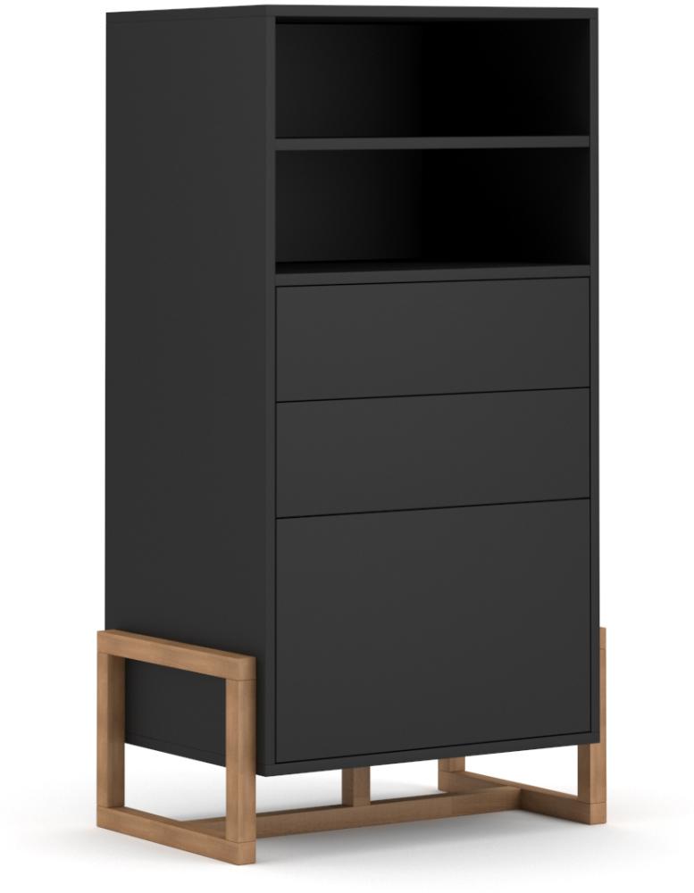 Domando Highboard Anzio Skandinavisch für Wohnzimmer Breite 64cm, Push-to-open-System, Gestell aus Buche, Schwarz Matt Bild 1