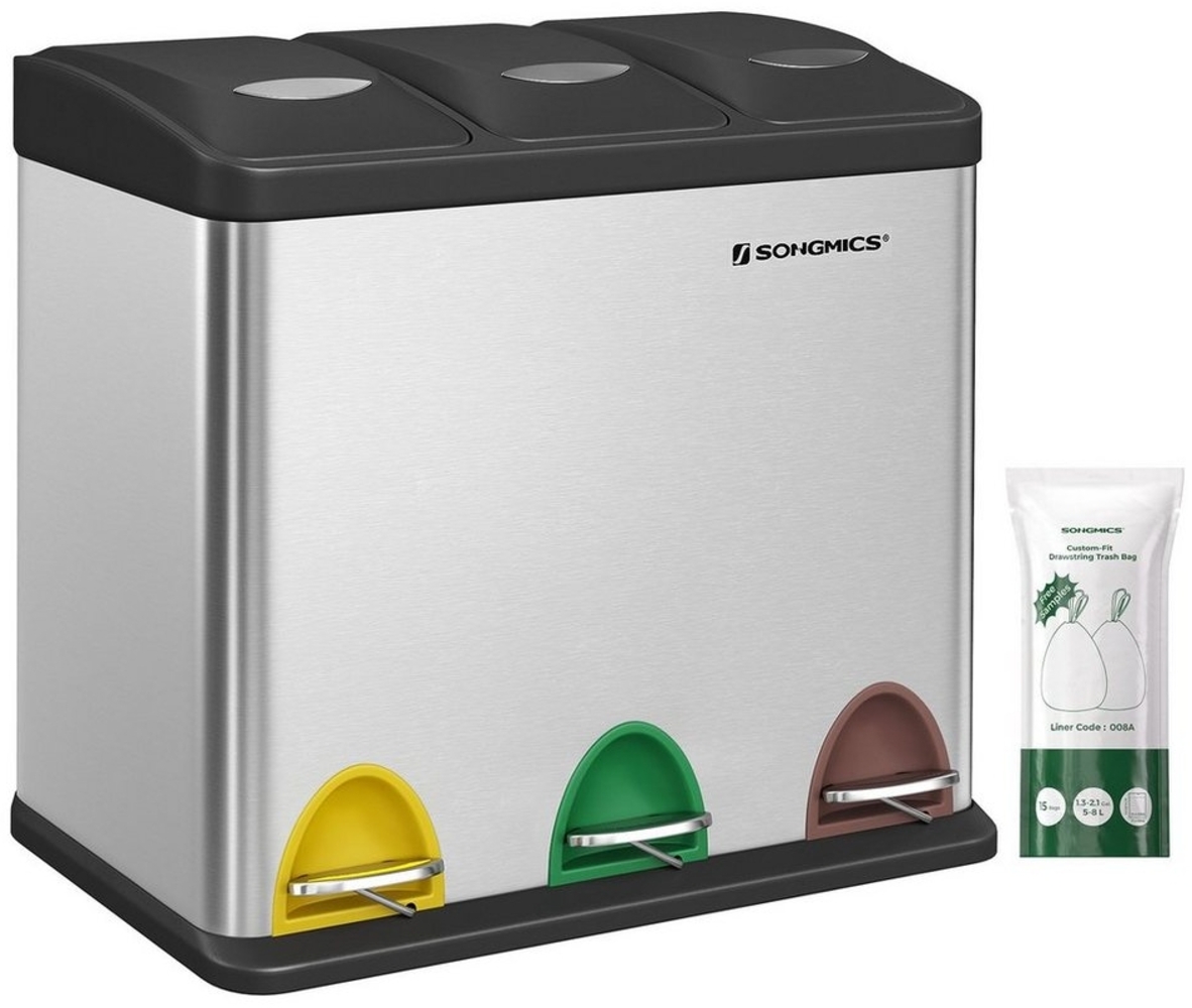 Songmics 3-in-1 Abfalleimer, Metall, 24 Liter, Silber Bild 1