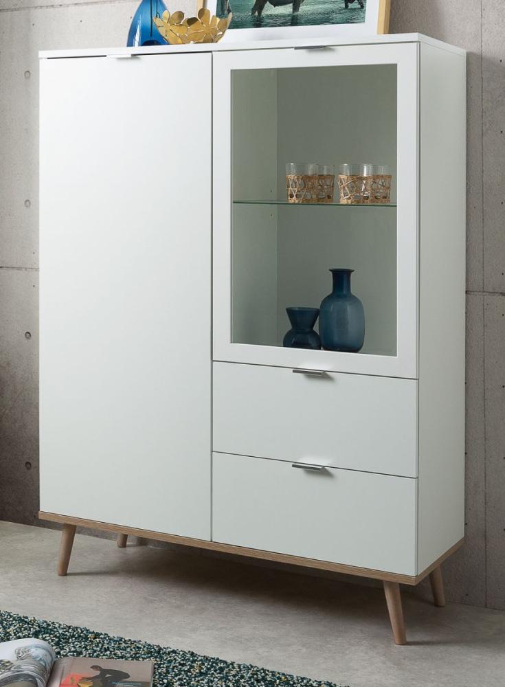 Highboard Lundby weiß und Eiche massiv 100 cm Bild 1