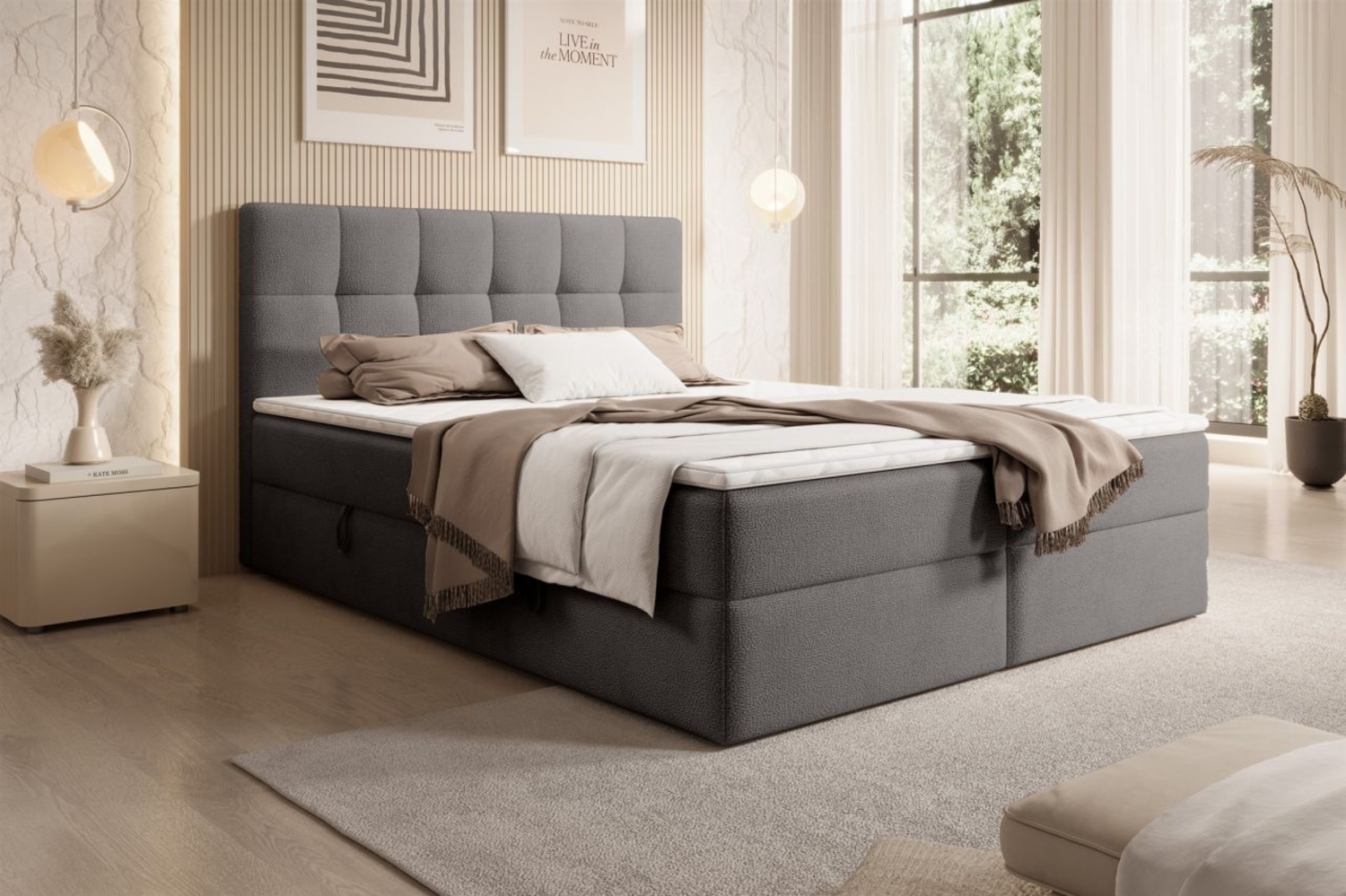 Boxspringbett Schlafzimmerbett ARTURO 200x200cm Stoff Freya Grafit Bild 1