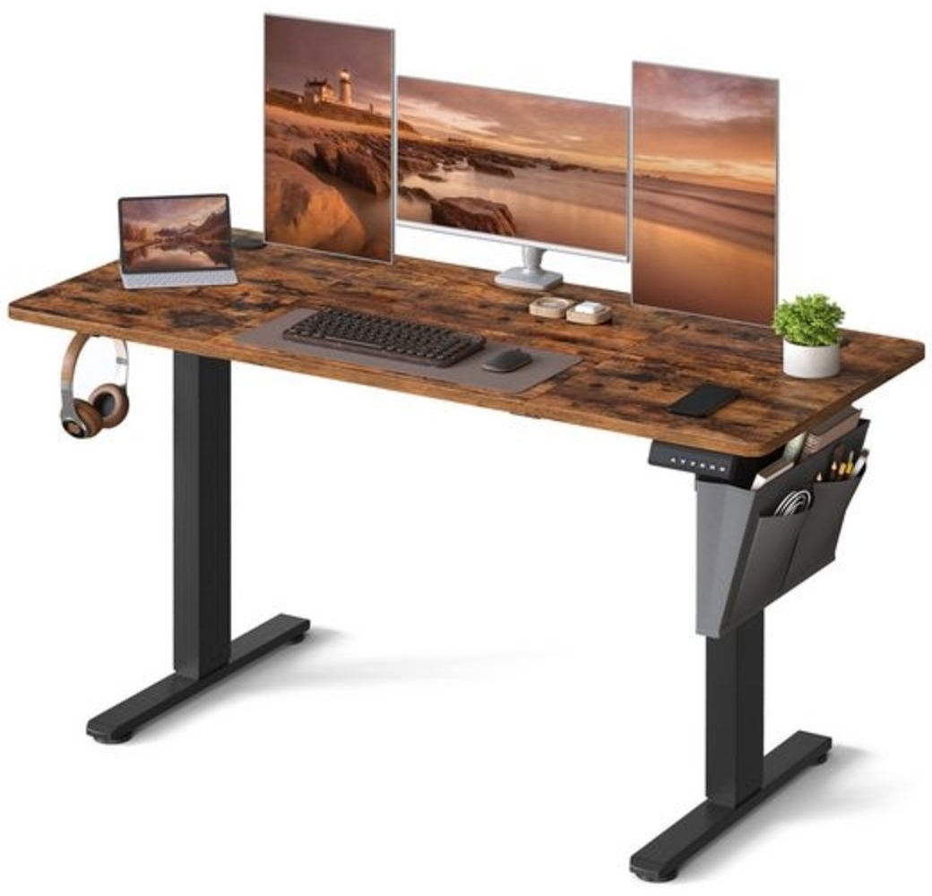 Songmics Höhenverstellbarer Schreibtisch elektrisch, 60x140 x (72-120) cm, Verstellbarer Tisch, Memory-Funktion für 4 Höhen, für Homeoffice, Arbeitszimmer, vintagebraun Bild 1