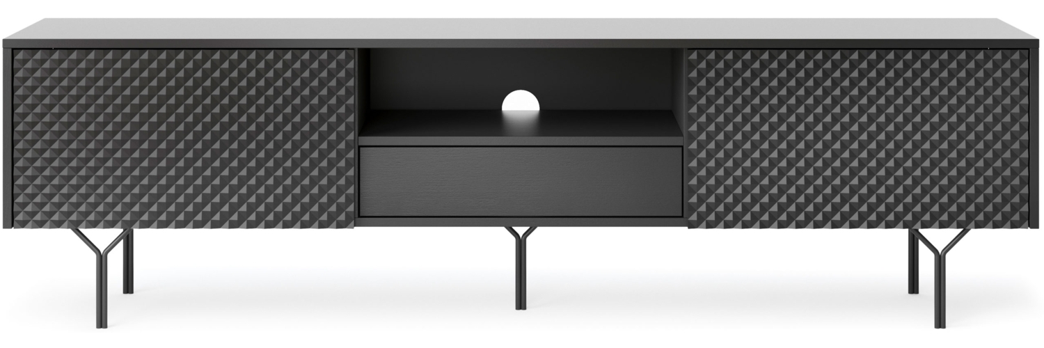 Lowboard TV-Unterschrank Raven 180x38x51cm schwarz mit 3D-Optik Bild 1
