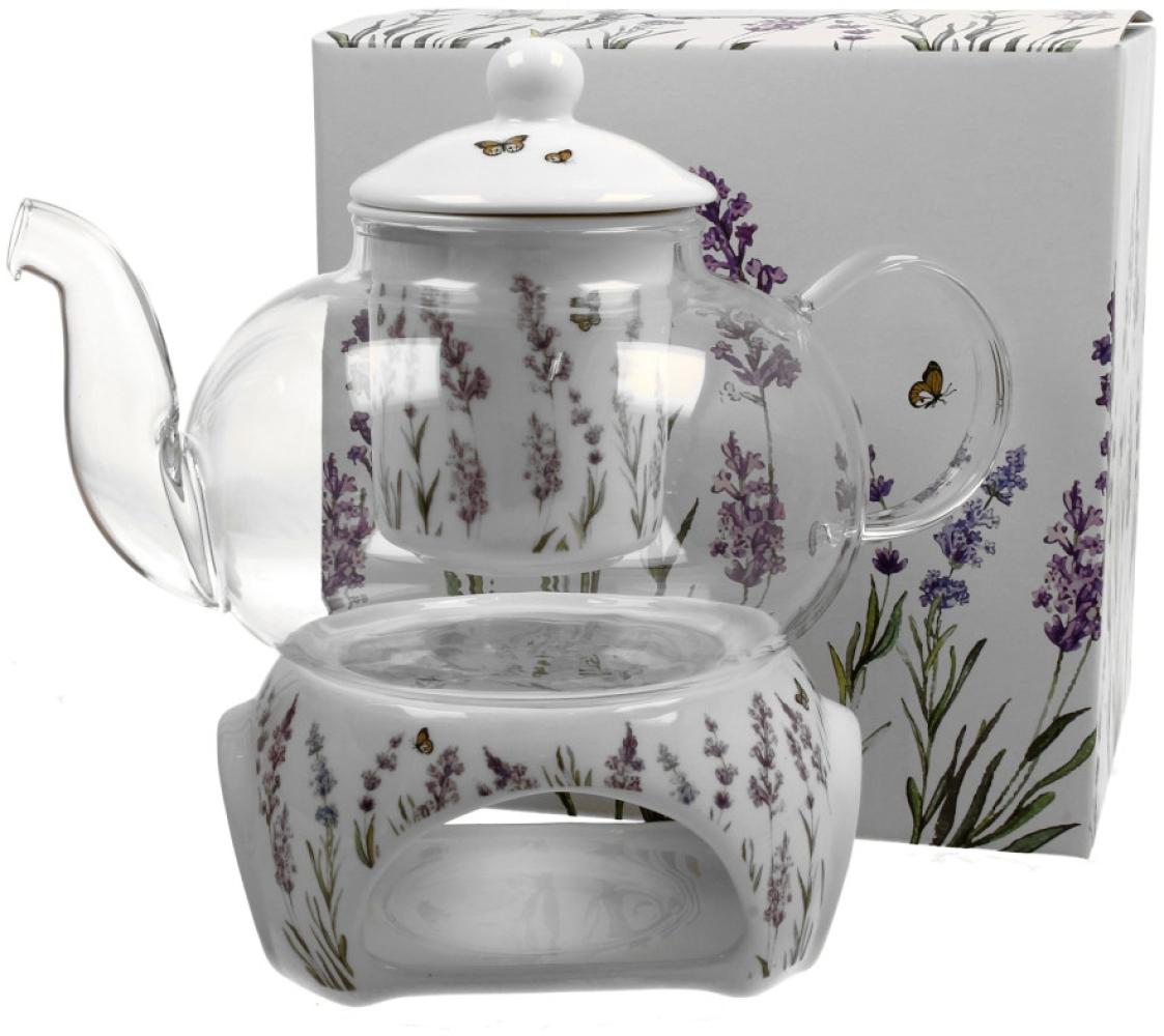 DUO FLORAL Teekanne 1000 ml PROVANCE mit Stövchen, Glas - New Bone China Porzellan Bild 1