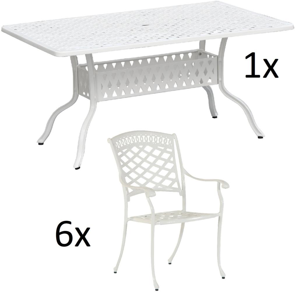 Inko 7-teilige Sitzgruppe Alu-Guss weiß Tisch 150x97x74 cm cm mit 6 Sesseln Tisch 150x97 cm mit 6x Sessel Urban Bild 1