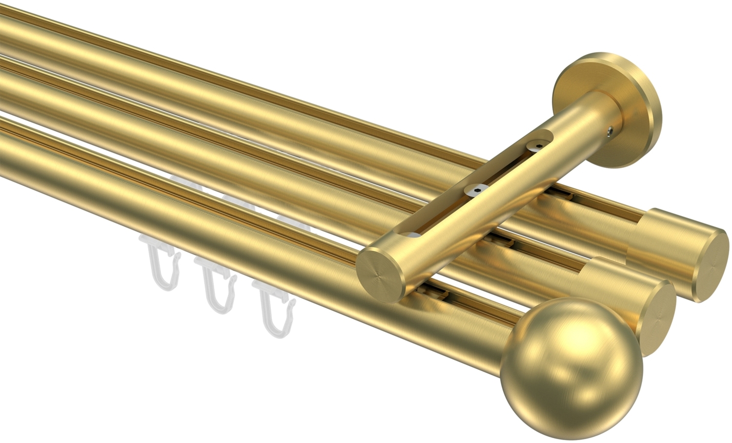 Innenlauf-Gardinenstangen-Set Siteno Luino 480 cm (geteilt in 3 x 160 cm), 3-läufig, 20 mm Ø Messing-Optik Bild 1