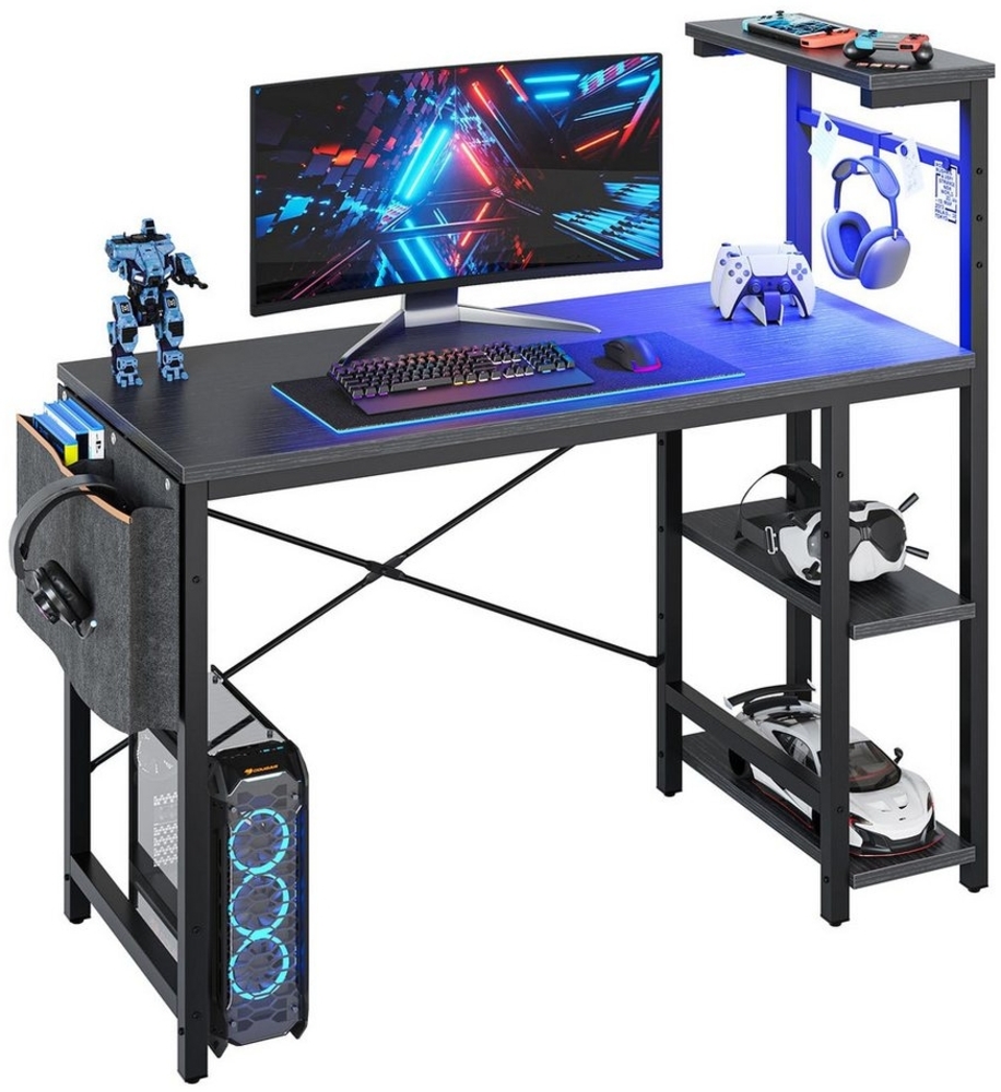 Bestier Computertisch Gamingtisch, Schreibtisch organizer, Computertisch mit Regal (113/155cm, Verstellbarer Schreibtisch Rechts oder Links, Bürotisch mit LED-Beleuchtung), für Heimbüro, Raum Bild 1