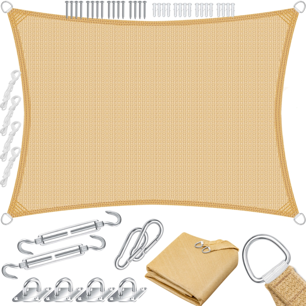 KESSER® Sonnensegel Sonnenschutz Windschutz | HDPE Gewebe | wasserabweisend & windabweisend | 5-Fach quer vernäht robust & stabil Schattenspender Garten Balkon Terrasse Rechteck, Sand, 4x6m Bild 1