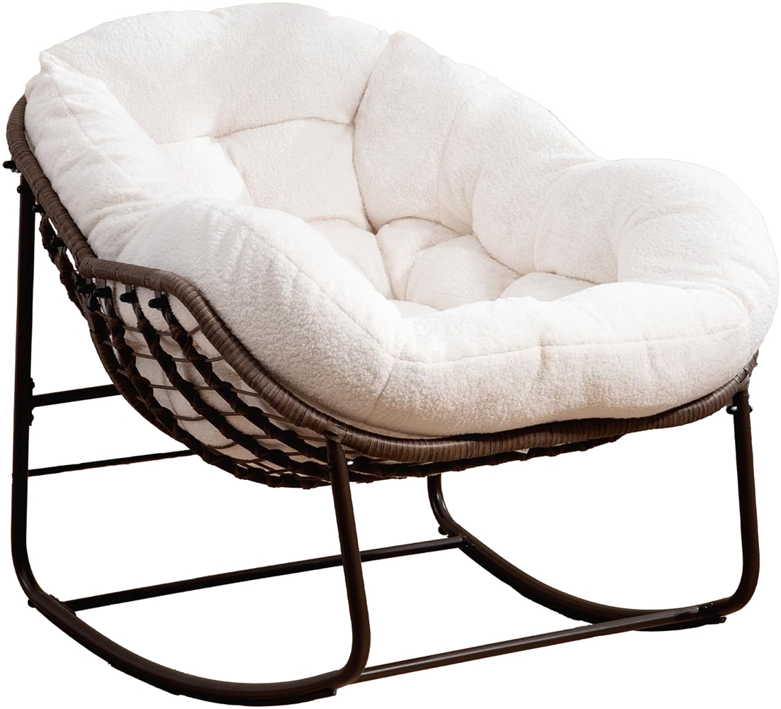 LVHOM Schaukelstuhl mit gepolstertem Kissen, Rattanstuhl mit Stahlrahmen, Lounge Sessel, Schaukelsessel, 1 St, für Balkon/Garten/Wohnzimmer/Schlafzimmer Bild 1