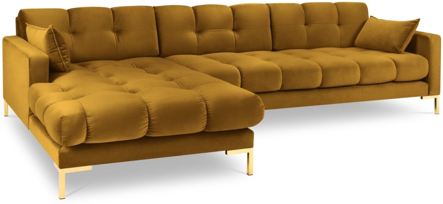 Micadoni 5-Sitzer Samtstoff Ecke links Sofa Mamaia | Bezug Yellow | Beinfarbe Gold Metal Bild 1