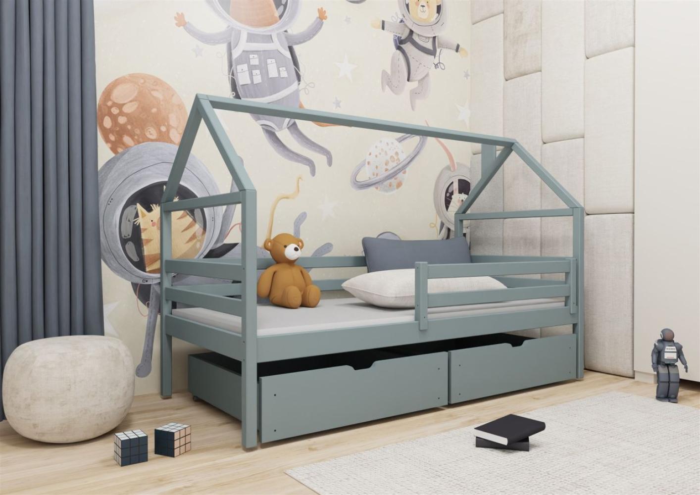 Hausbett Kinderbett ARIANA 200x90cm Kiefer Massiv Grau inkl. Rollrost Bild 1