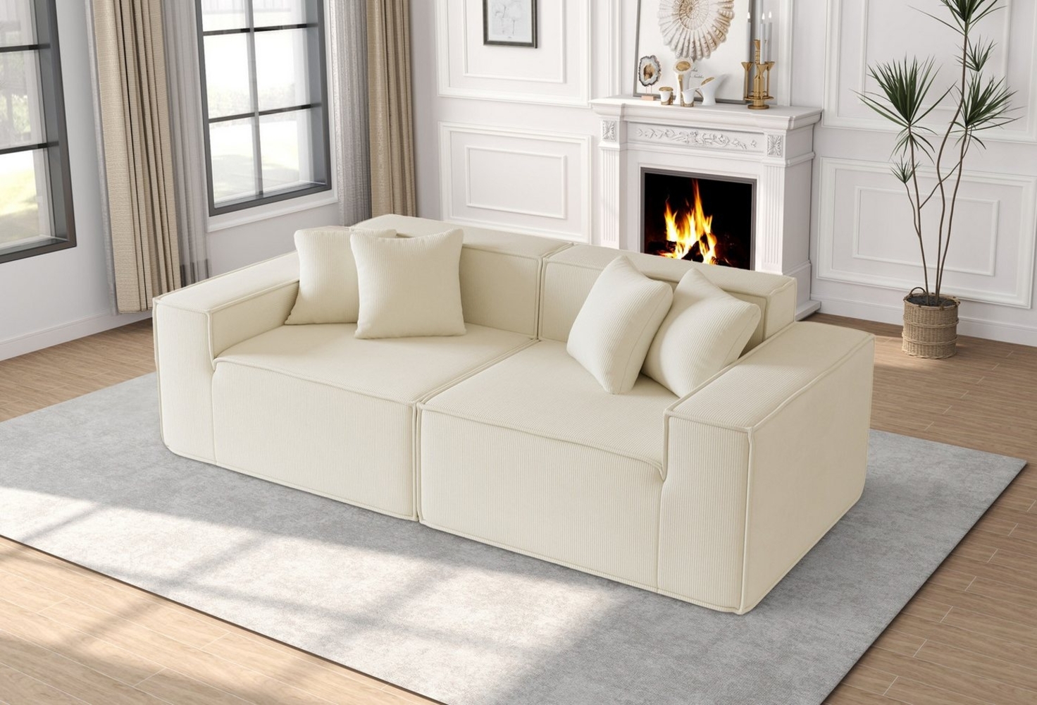 Fanttik 2-Sitzer Schaumstoff Sofa B/T/H: 200/90/65 cm, Modernes Polstersofa mit Cordstoff für Wohnzimmer, Wohnung, Büro Bild 1