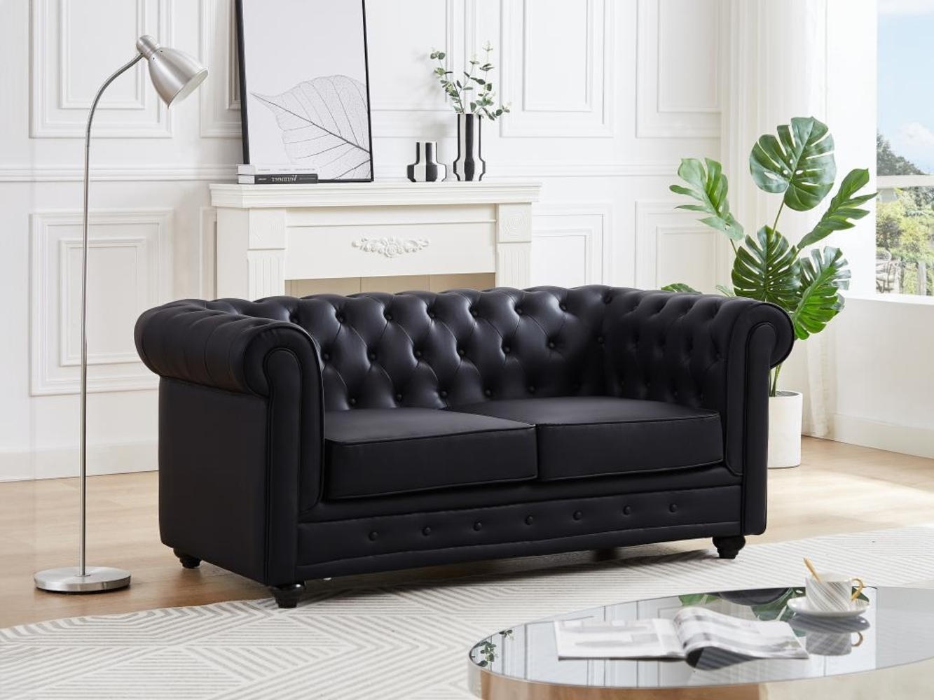 Vente-unique - Sofa 2-Sitzer - Kunstleder - Schwarz - CHESTERFIELD Bild 1