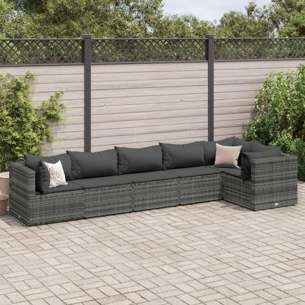 vidaXL 6-tlg. Garten-Lounge-Set mit Kissen Grau Poly Rattan 3308106 Bild 1