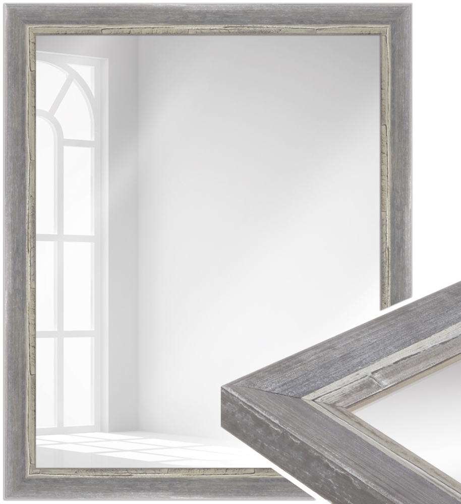 WANDStyle Wandspiegel H640 aus Massivholz in Grau 36 x 96 cm im Stil Shabby-Chic Bild 1