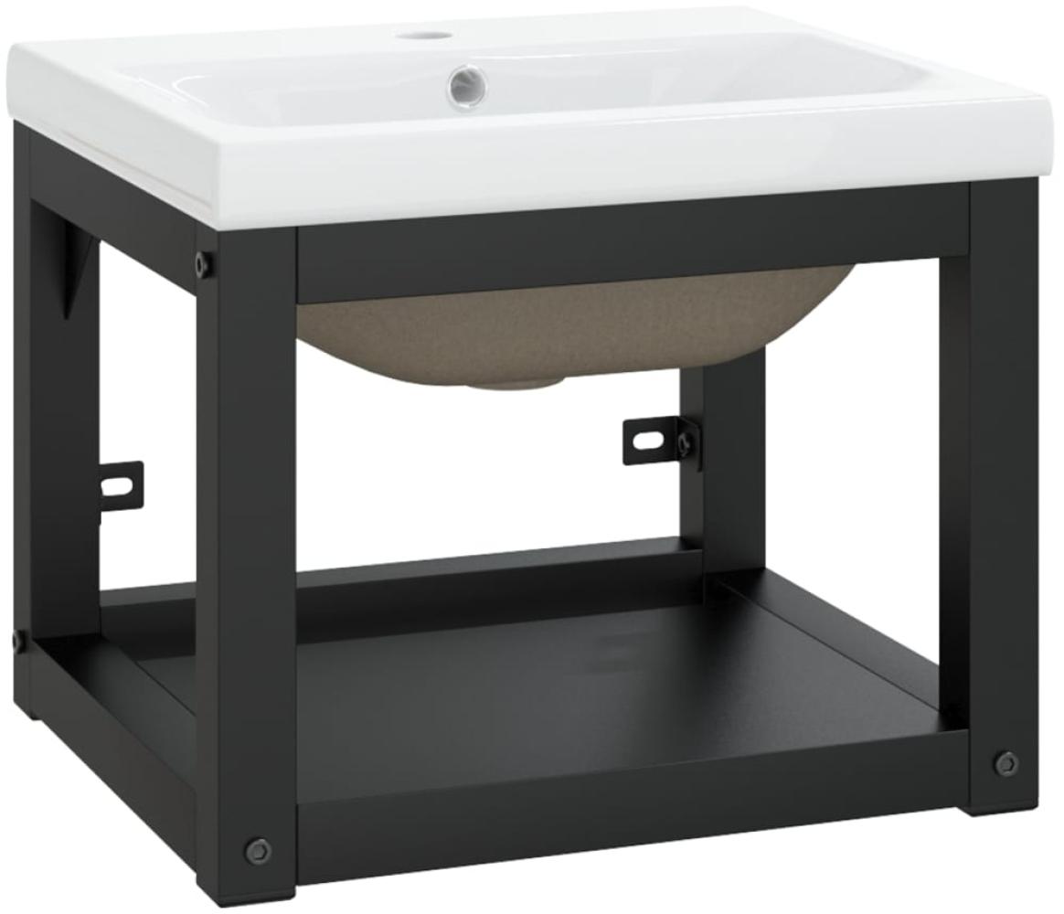 vidaXL Badezimmer-Waschtischgestell mit Waschbecken Schwarz Eisen 3101382 Bild 1