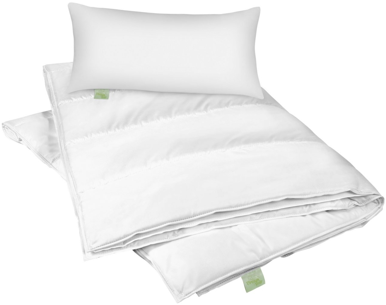 Dreamstar Microfaserbettdecke + Kopfkissen Eco, Bettdecke 135x200 oder 155x220 cm mit Kissen 40x80 oder 80x80 cm, Füllung: Faserfüllung, Bezug: Microfaser, Bettwaren-Set, 4 Jahreszeiten-Bettdecke & Kissen, weich & atmungsaktiv Bild 1