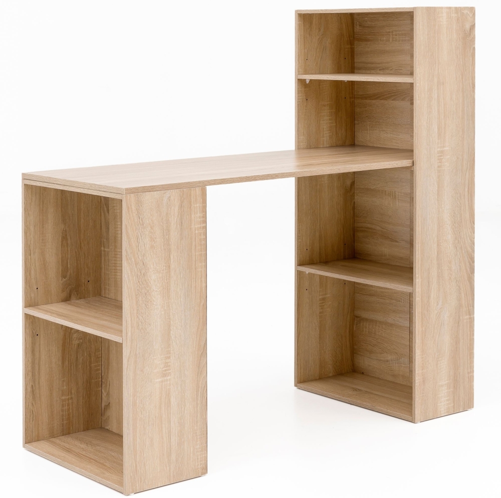 Schreibtisch WL5.693 mit Regal 120 x 120 x 53 cm Sonoma Holz Modern, Schreibtischregal Ablagefächer PC Tisch, Computertisch mit Ablage, Design Tisch Büro mit Aufbewahrung Bild 1