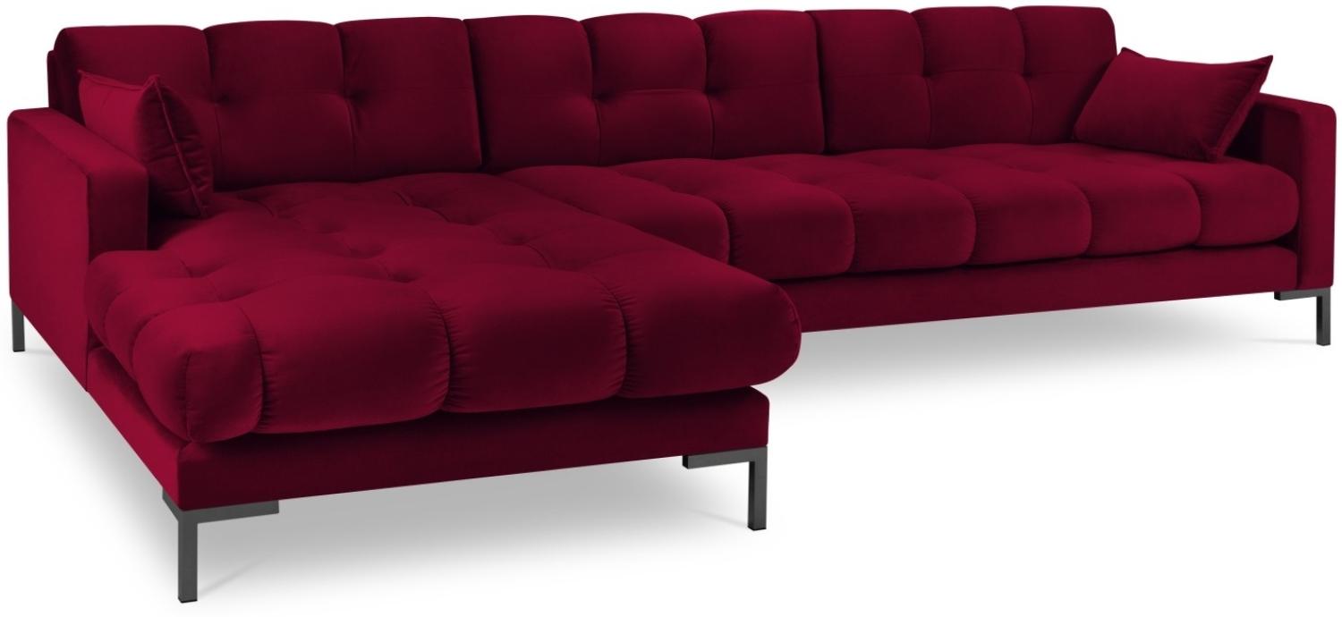 Micadoni 5-Sitzer Samtstoff Ecke links Sofa Mamaia | Bezug Red | Beinfarbe Black Metal Bild 1